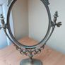 Antique Brass Oval Tilting Vanity Mirror on Ornate Stand Image 3
