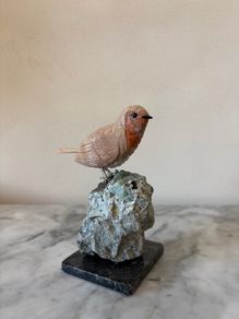 Hand-Carved Gemstone European Robin