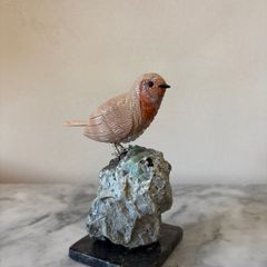 Hand-Carved Gemstone European Robin