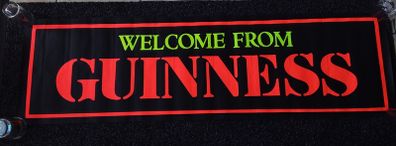 Guinness :  55" by 16" Bar/Pub - Fluorescent - Vintage Advertising Poster " Welcome From Guinness "