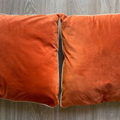 Pair of Burnt Orange Large Velvet Cushions with Piping