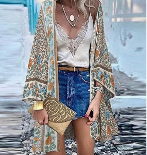 Emery Rose open-front floral bohemian kimono cardigan Size L