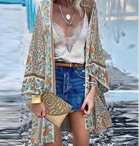 Emery Rose open-front floral bohemian kimono cardigan Size L