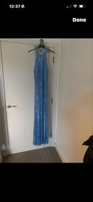 Quiz backless long baby blue sequence dress