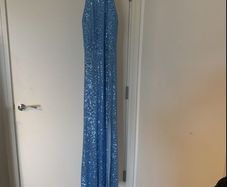 Quiz backless long baby blue sequence dress