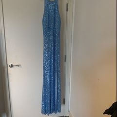 Quiz backless long baby blue sequence dress