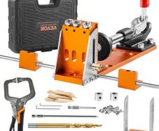 NEW SALE | Pocket Hole Jig Kit, 34 Pcs Pocket Hole Jig System with 11" C-clamp, Fixture, Step Drills, Wrenches, Drill Stop Rings, Square Drive Bits, Toolbox, for DIY Carpentry Projects, Adjustable
