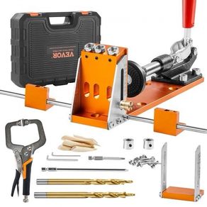 NEW SALE | Pocket Hole Jig Kit, 34 Pcs Pocket Hole Jig System with 11" C-clamp, Fixture, Step Drills, Wrenches, Drill Stop Rings, Square Drive Bits, Toolbox, for DIY Carpentry Projects, Adjustable