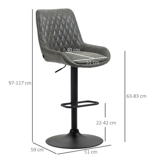 NEW SALE | Retro Bar Stools Set of 2, Adjustable Kitchen Stool, Upholstered Bar Chairs with Back, Swivel Seat, Dark Grey