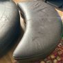 Large circular leather swivel chair and foot stool Image 8