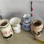 Collection of 4 vintage decorative ceramic pottery vases ,Fuchsia Design bud vase handcrafted ceramic item signed by the artist "Moses" from Cyprus 18.00 e. Wedgwood collection wild strawberry bud vase12.00 E. Vase blue 11 cm blue design Modra majolica sp Image 2
