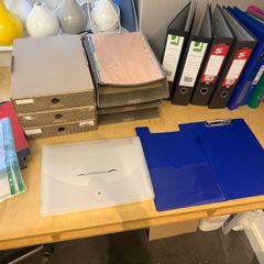 Lever arch files, A4 clear plastic pockets etc