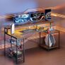181CM L Shaped Corner Desk with Power Outlets LED Lights Gaming Desk with Long Monitor Stand Large Computer Desk with Storage Shelf Cup Holder Headset Hooks Ideal for Gaming Room Image 5