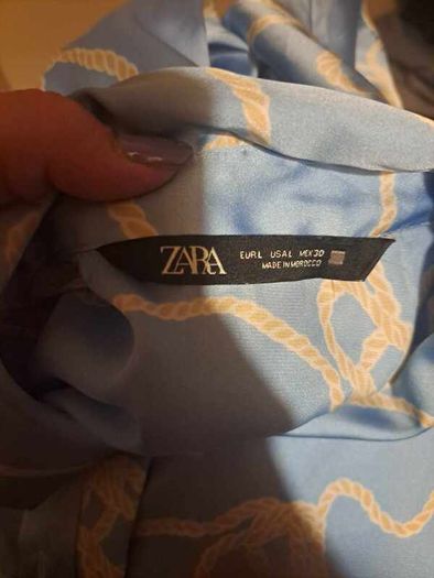 Zara blue long sleeve silky blouse size L UK14 EU42 Postage included