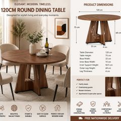 Elegant 120cm Round Walnut Dining Table