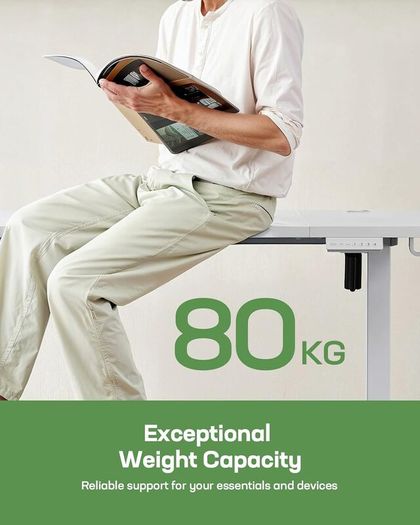 Electric Standing Desk with USB-A Charging Port 140 x 80 cm Height Adjustable Sit Stand 4 Custom Settings 80kg Max Load Stable Lifting Storage Hooks and Cable Management