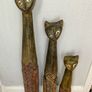 Set of 3 Hand Carved Wooden Cat Statues Image 5