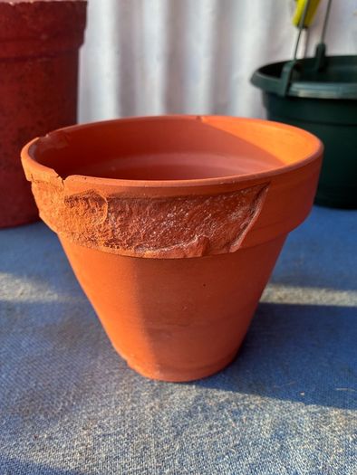 2 terracotta pots and 1 plastic hanging basket