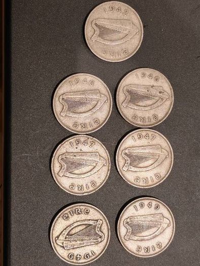 1940s Irish Sixpence SET 1942 Silver 1946 1947 1949 x2 Emergency Issue 7 Coins
