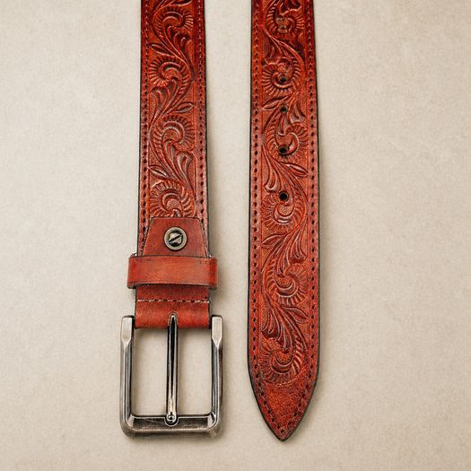 Premium Genuine Leather Belt Dual Tone Vintage Embossed Design with Antique Metal Buckle