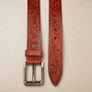 Premium Genuine Leather Belt Dual Tone Vintage Embossed Design with Antique Metal Buckle Image 10