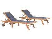 Folding Sun Loungers with Wheels 2 pcs Solid Teak and Textilene