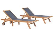 Folding Sun Loungers with Wheels 2 pcs Solid Teak and Textilene