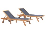 main image for ad Folding Sun Loungers with Wheels 2 pcs Solid Teak and Textilene