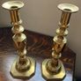 Antique brass Queen of Diamonds candlesticks pair Image 2