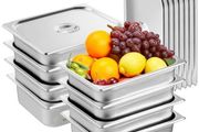 8 Pack Hotel Pans, 1/2 Size Anti-Jam Steam Pan with Lid, 0.8mm Thick Stainless Steel Steam Table Pan, 4-Inch Deep Commercial Table Pan, Catering Storage Food Pan, for Industrial &amp; Scientific