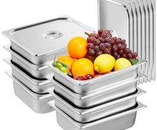 8 Pack Hotel Pans, 1/2 Size Anti-Jam Steam Pan with Lid, 0.8mm Thick Stainless Steel Steam Table Pan, 4-Inch Deep Commercial Table Pan, Catering Storage Food Pan, for Industrial & Scientific