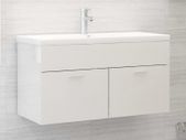 Sink Cabinet with Built-in Basin High Gloss White Chipboard