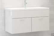 Sink Cabinet with Built-in Basin High Gloss White Chipboard