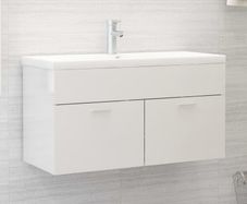 Sink Cabinet with Built-in Basin High Gloss White Chipboard