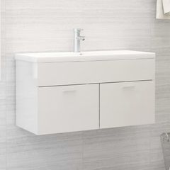 Sink Cabinet with Built-in Basin High Gloss White Chipboard