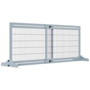 Freestanding Dog Gate, Foldable Pet Fence, Indoor Wood Barrier, Stair Gate with Support Feet, for Doorway, Hallway, Small and Medium Dogs, 69H x 104-183 cm, Blue-grey