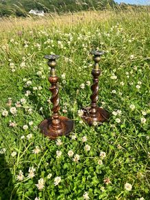 Antique English Oak Candlesticks