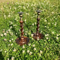 Antique English Oak Candlesticks