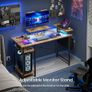 Gaming Desk with LED Lights Power Computer Desk with Storage Shelves Dual Monitor Stands Study  Brown Image 3