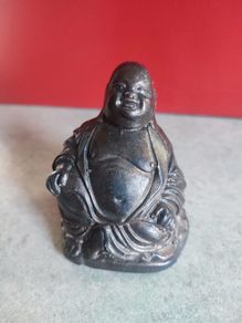 Buddha Statue Chalkware BRONZE Tone  Figurine Decor Vintage 60s