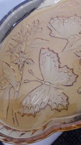 Stunning Art deco - Amber Glass - Butterflies Vanity Tray