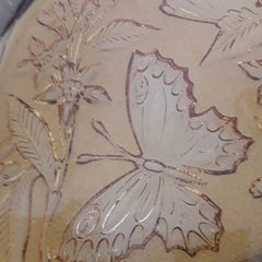 Stunning Art deco - Amber Glass - Butterflies Vanity Tray