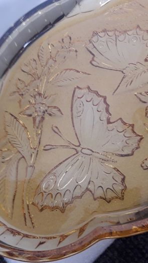 TRAY - Art deco - Amber Glass - Butterflies