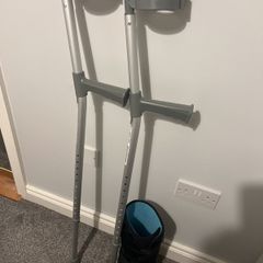 Pair of crutches and orthopedic boot