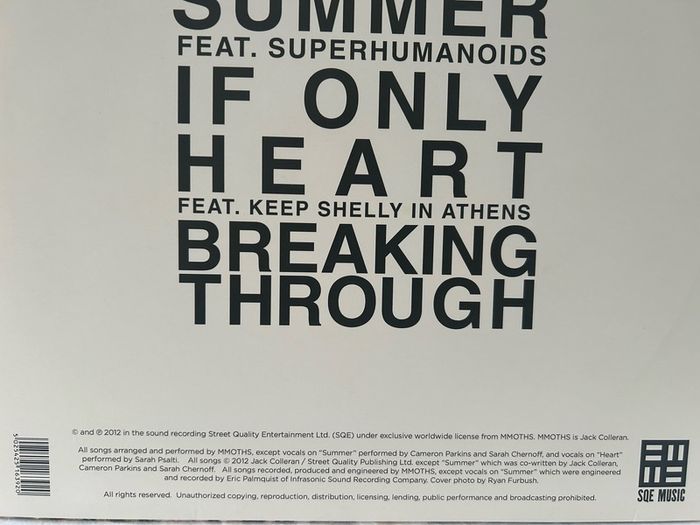 MMOTHS aka Jack Colleran Irish Electronic Vinyl EP1 Vinyl 2012 SQE107