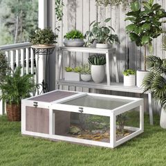 House enclosure cage habitat for small animal tortoises with 2 spaces 91 x 60.5 x 32 cm solid wood light brown