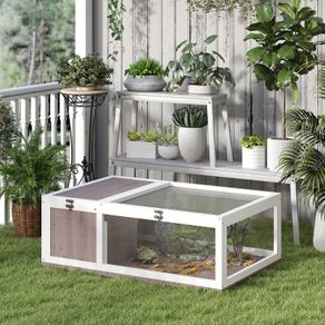 House enclosure cage habitat for small animal tortoises with 2 spaces 91 x 60.5 x 32 cm solid wood light brown