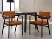 Set of 2 Brown PU Leather Dining Chairs with Armrests Modern Style & Durable Metal Frame