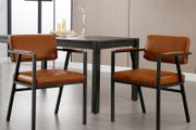 Set of 2 Brown PU Leather Dining Chairs with Armrests Modern Style &amp; Durable Metal Frame