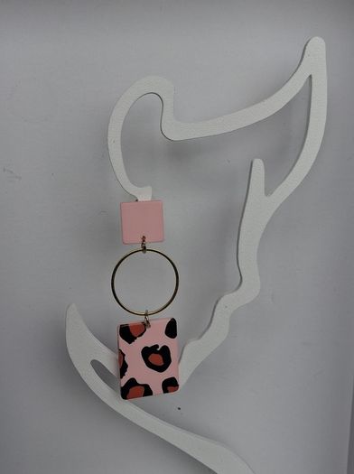 Pastel Pink Leopard Print Geometric Earrings